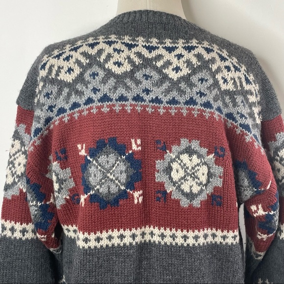 Vintage The Lodge Wool Nordic Snowflake Crewneck Pullover Knit Sweater Men's M - Picture 6 of 10